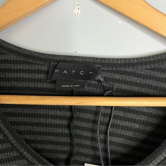 HATCH The Ruthie Long Sleeve Charcoal Heather Black Stripe Bodysuit Sz 2/M NWT - Picture 8 of 16